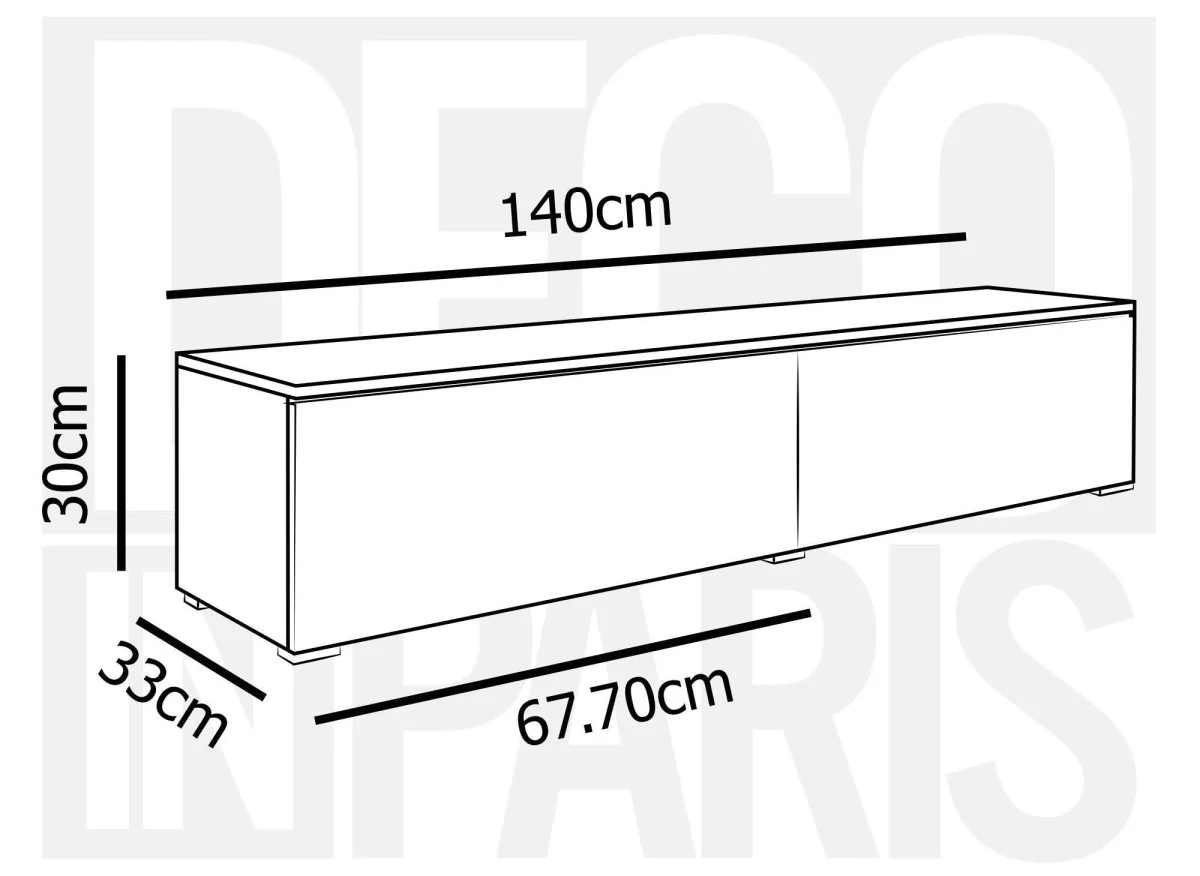 Meuble TV contemporain chêne et laqué blanc avec LED 2 portes MALORIE - 140 cm - Image 4