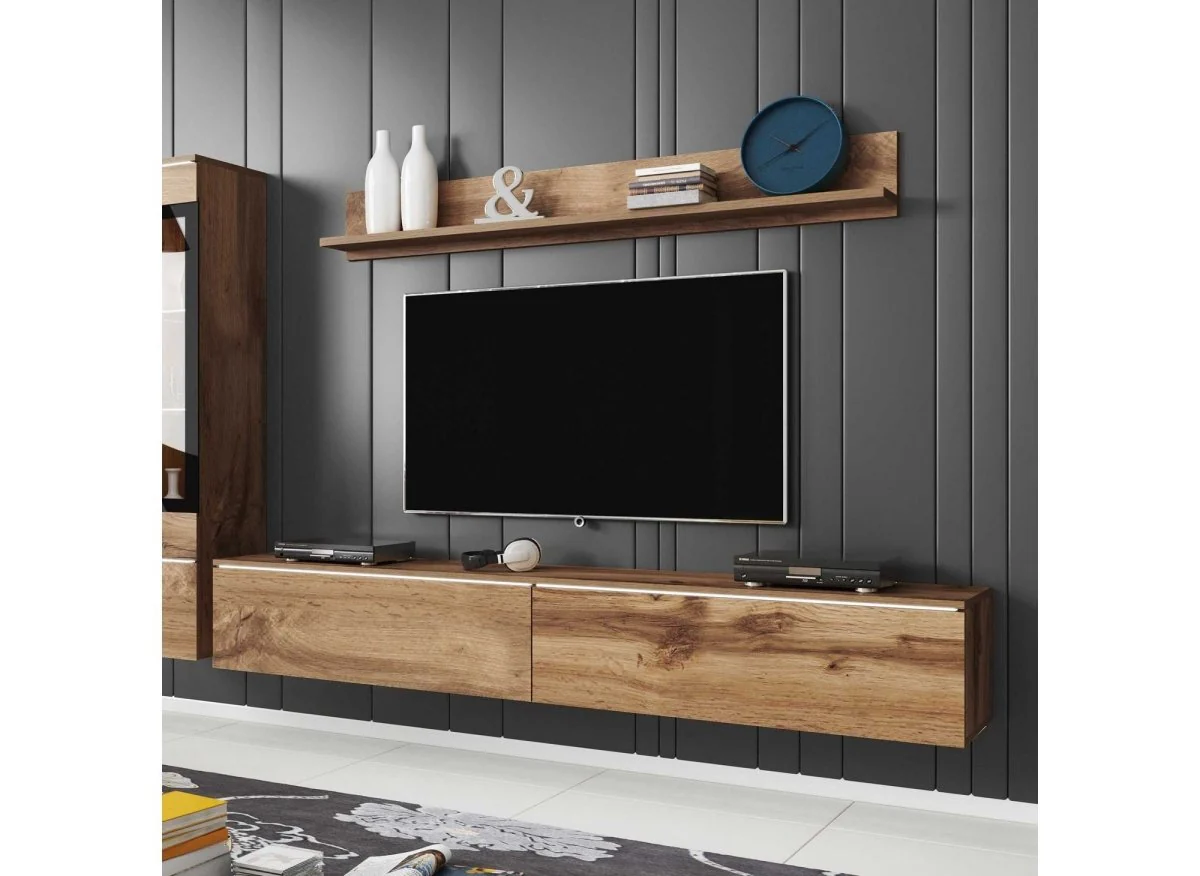 Meuble TV contemporain chêne vieilli avec LED - VERONICA - Image 6