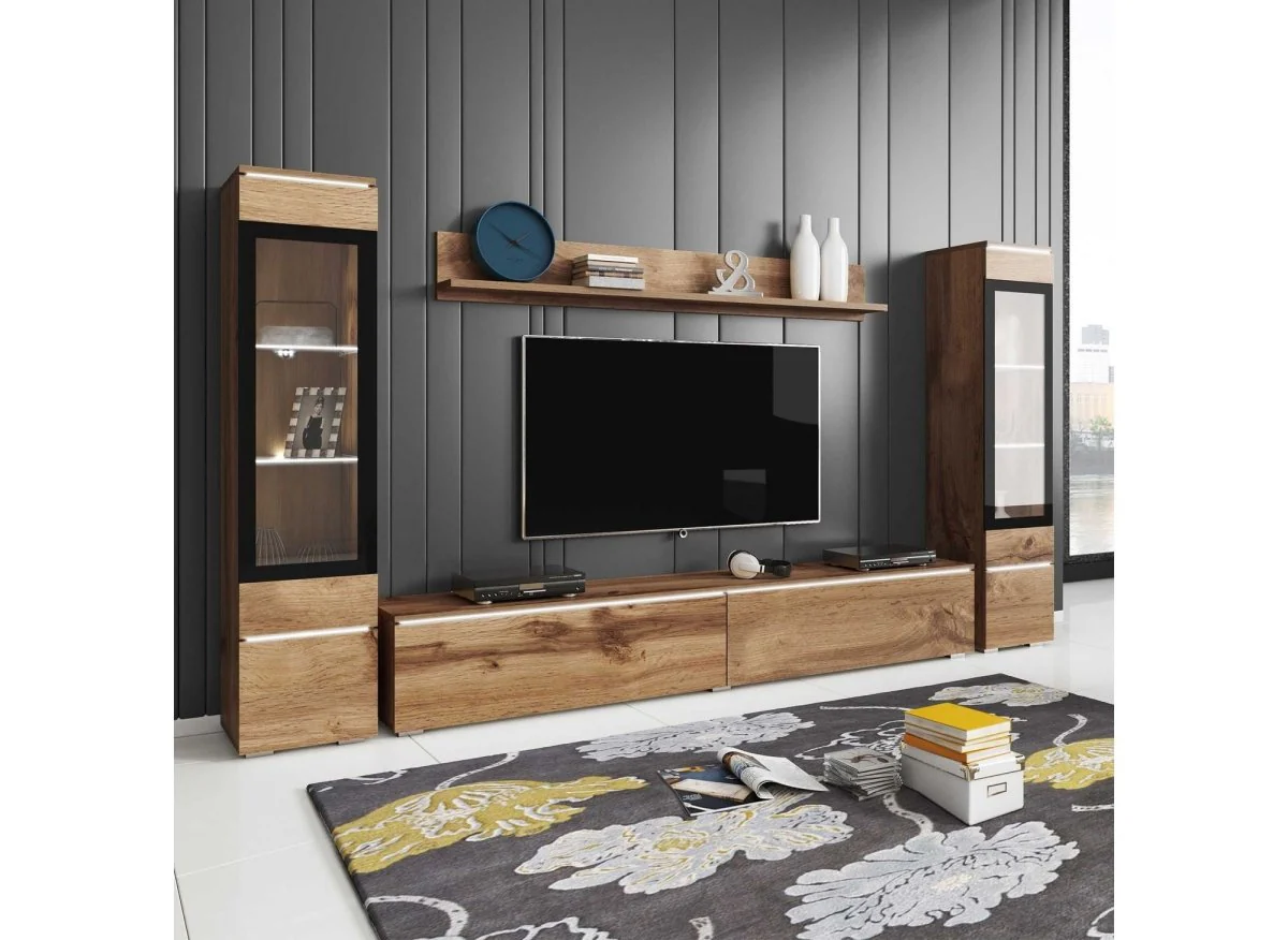 Meuble TV contemporain chêne vieilli avec LED - VERONICA XL - Image 2