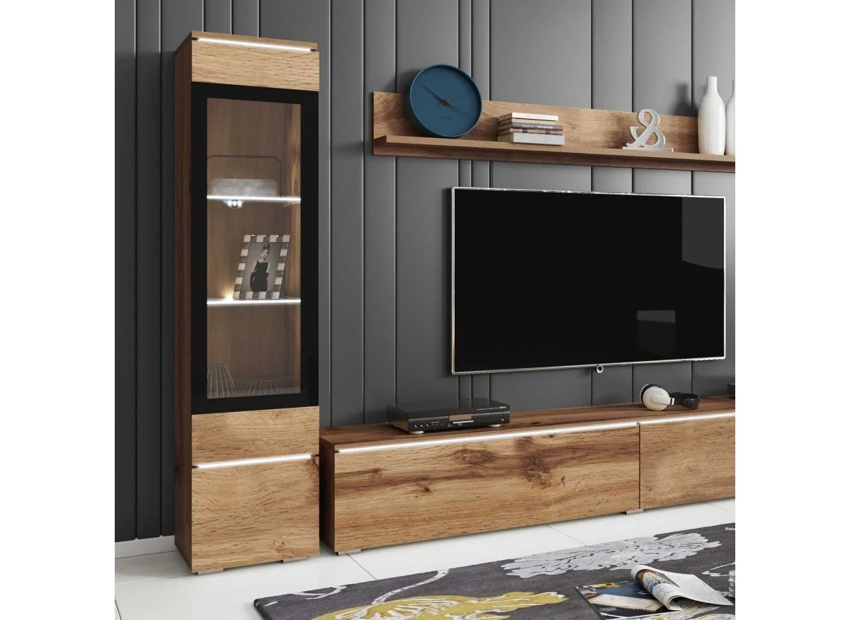 Meuble TV contemporain chêne vieilli avec LED - VERONICA XL - Image 3