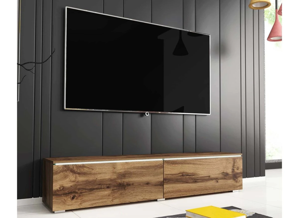 Meuble TV contemporain en chêne avec LED 2 portes MALORIE - 140 cm - Image 3