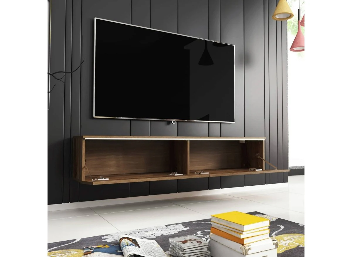 Meuble TV contemporain en chêne avec LED 2 portes MALORIE - 180 cm - Image 3