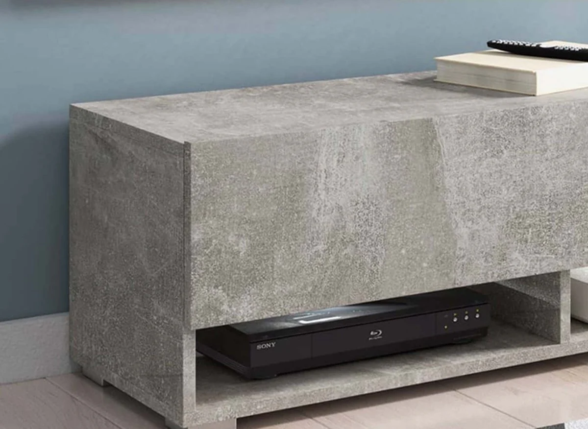 Meuble TV suspendu 1 porte 2 niches gris béton ROMANE - 100 cm - Image 5
