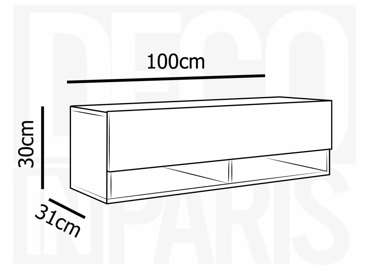 Meuble TV suspendu 1 porte 2 niches gris béton ROMANE - 100 cm - Image 6