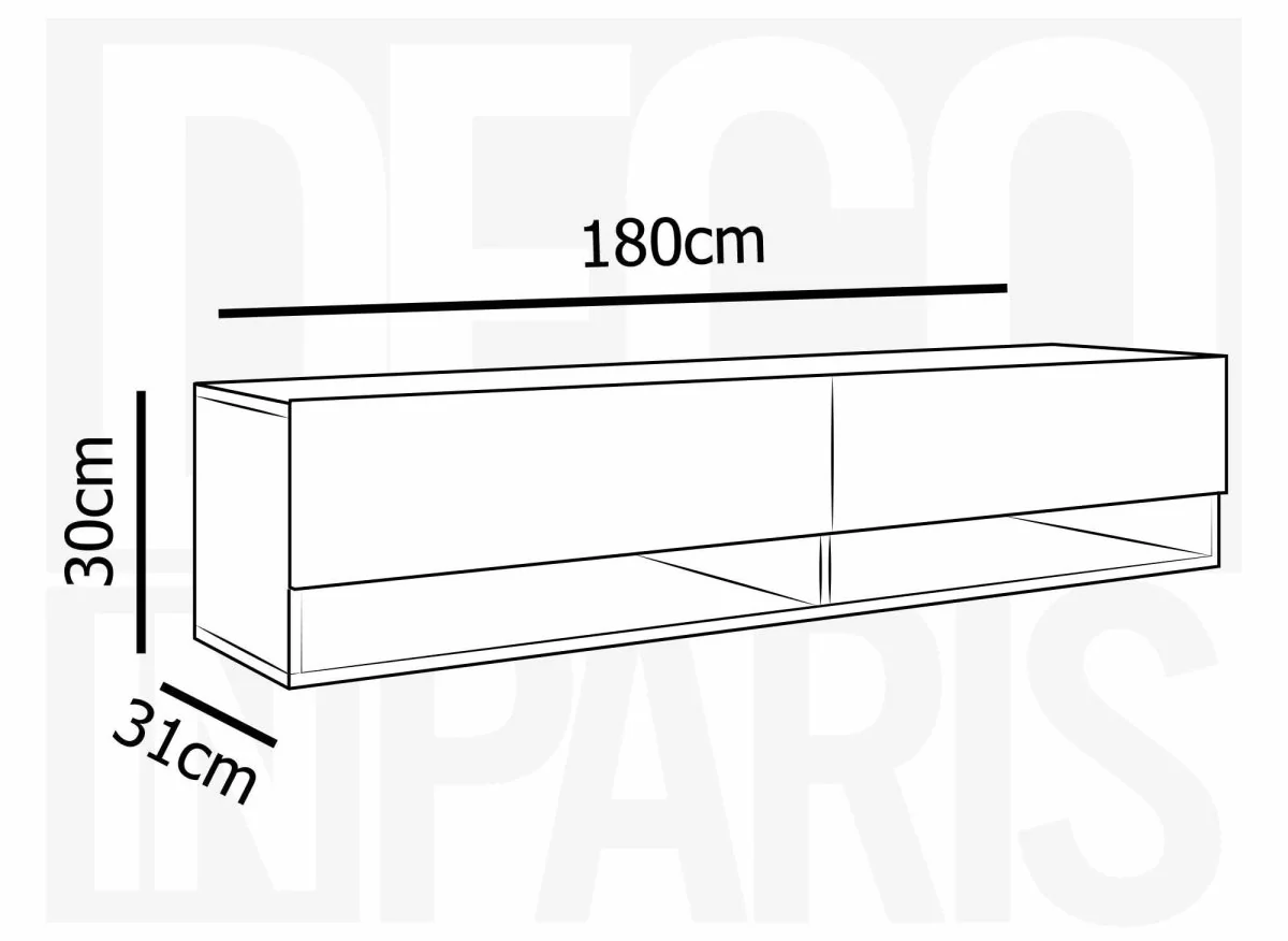 Meuble TV suspendu 2 portes 2 niches en chêne et noir ROMANE XXL - 180 cm - Image 4