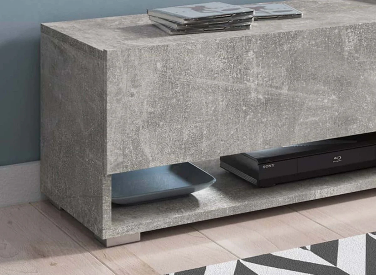 Meuble TV suspendu 2 portes 2 niches gris béton ROMANE XL - 140 cm - Image 5