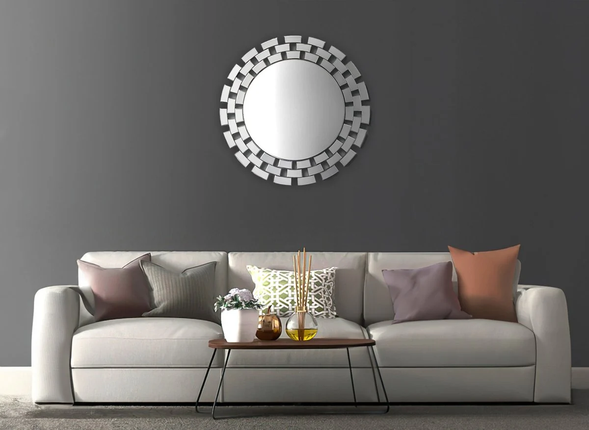 Miroir mural rond argenté 90 cm ALBA - Image 3