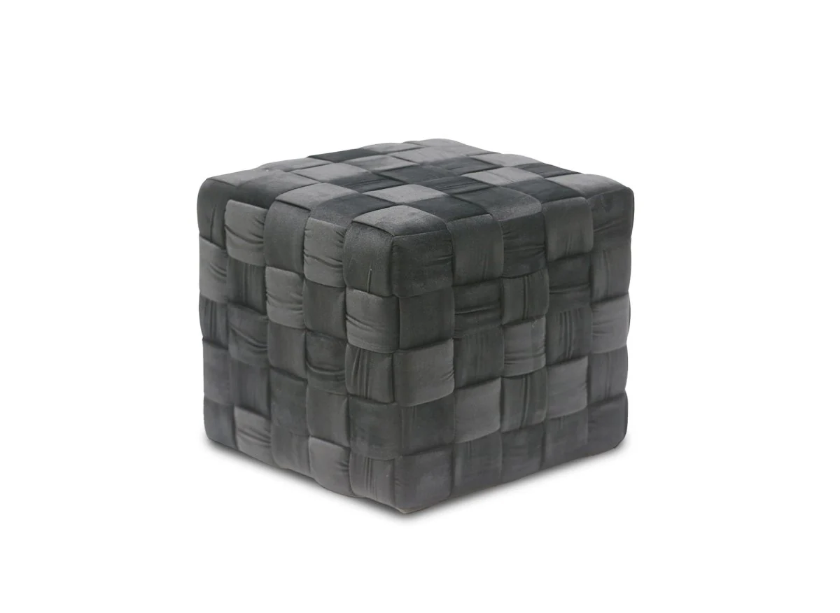 Pouf carré en velours gris tressé MALEK - Image 2