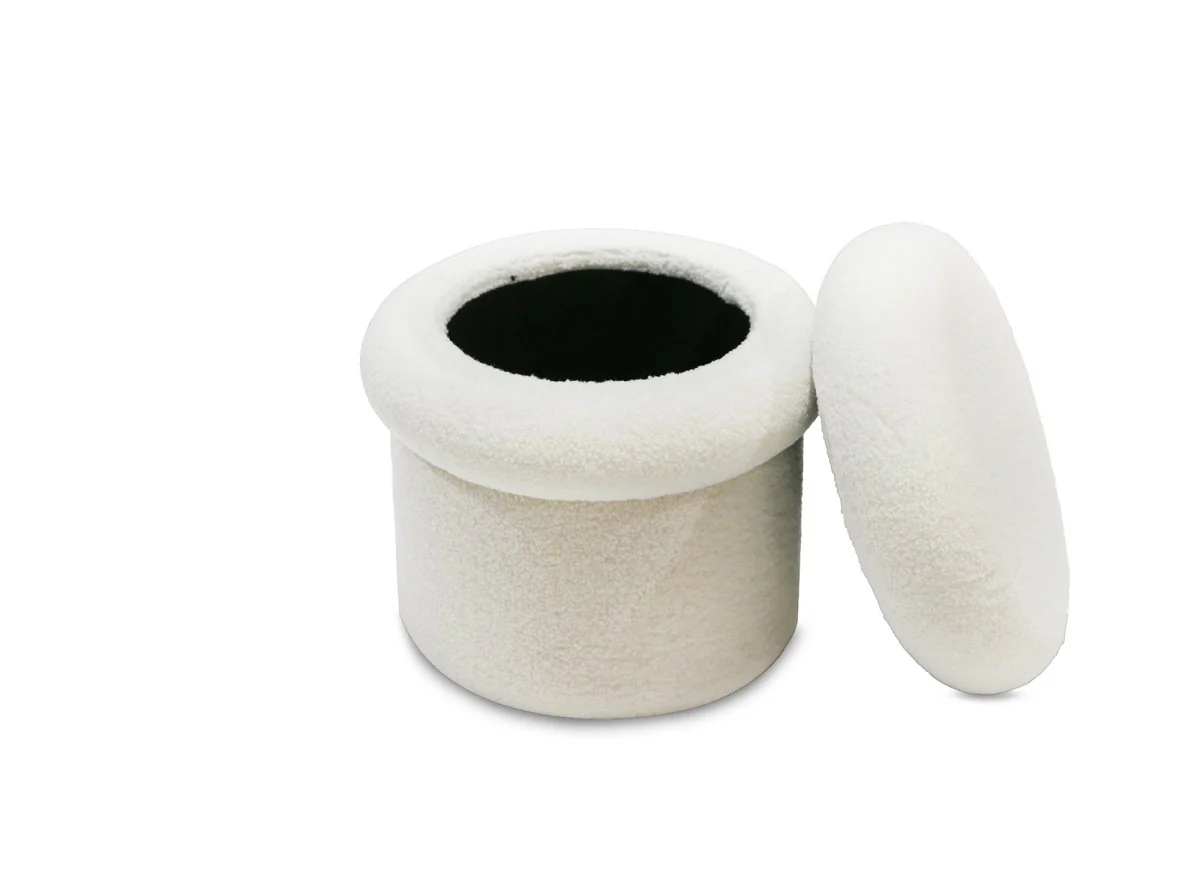 Pouf coffre en tissu bouclette écru SHERA - Image 3