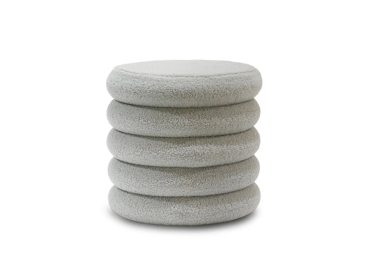 Pouf coffre en tissu effet peau de mouton gris BALTO - Image 2