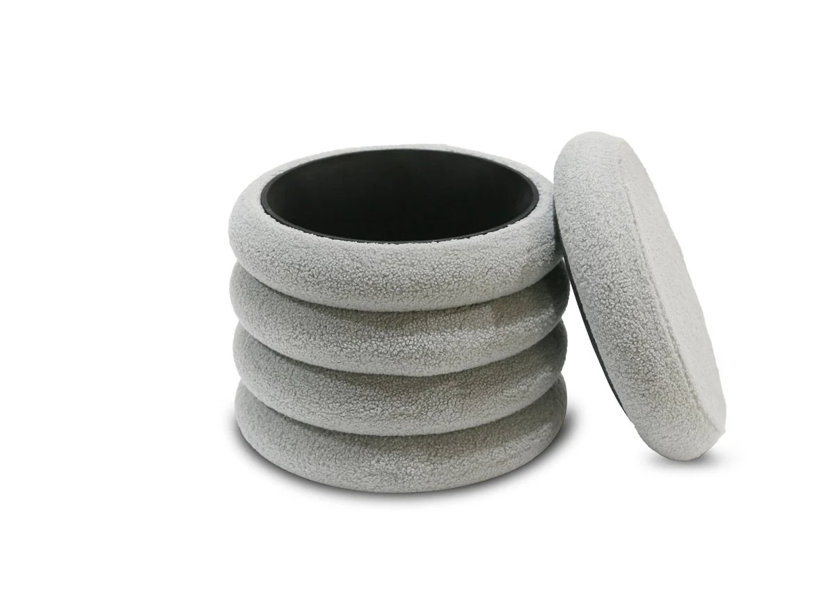 Pouf coffre en tissu effet peau de mouton gris BALTO - Image 3