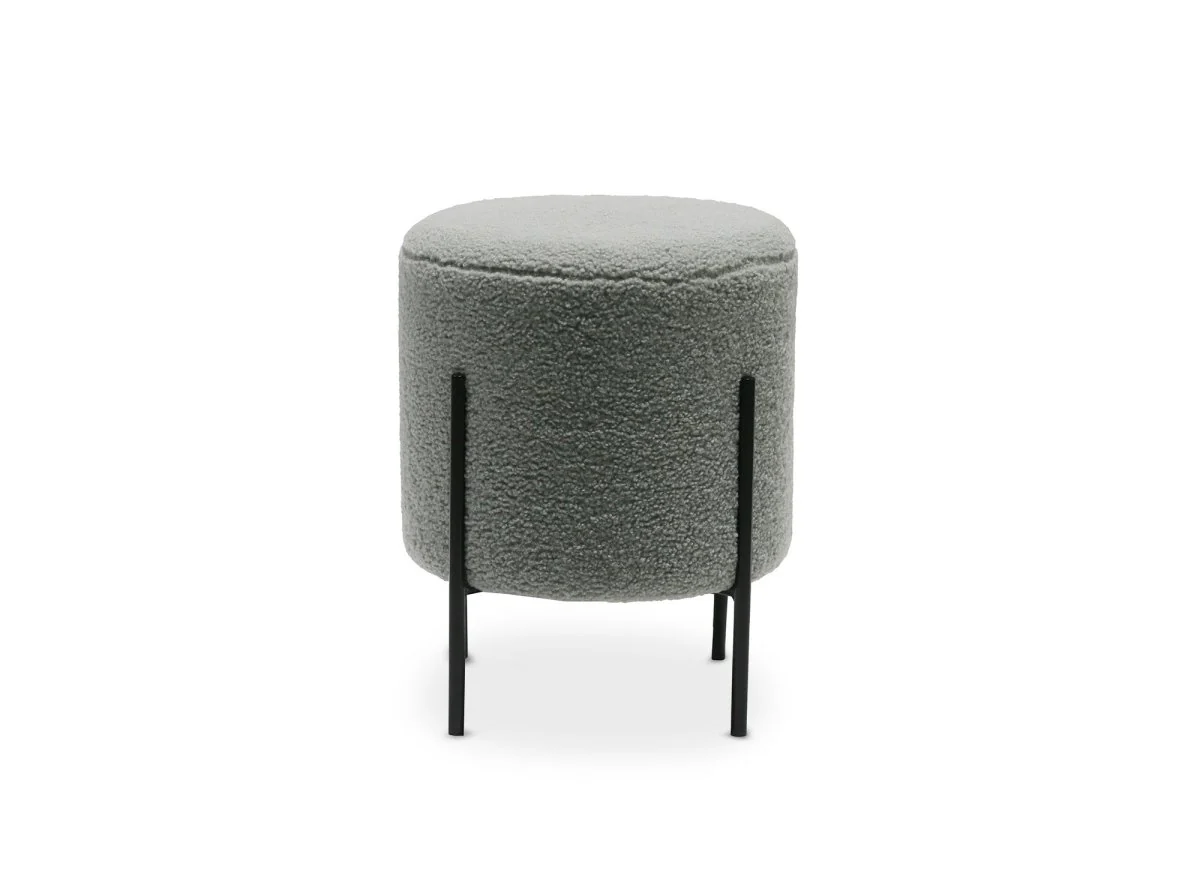 Pouf design en tissu bouclette gris et pieds en métal noir LIREN - Image 2