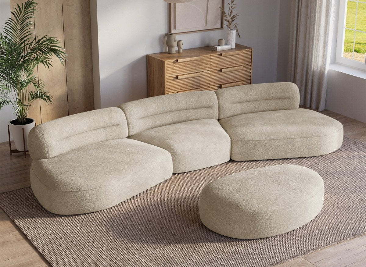 Pouf en velours tissé beige IMENIA - Image 2
