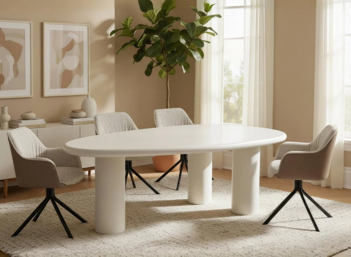 Table à manger asymétrique blanc 8 personnes AVELINE