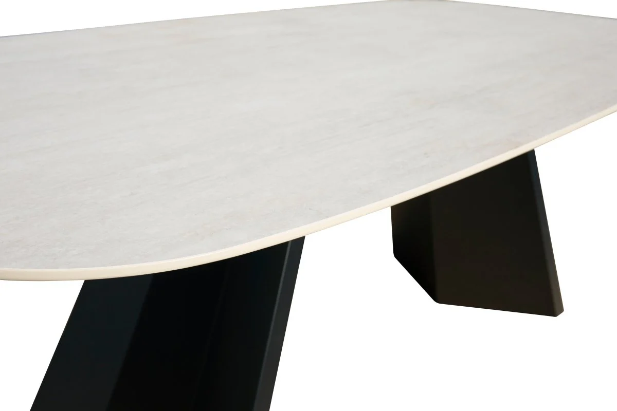 Table à manger en céramique beige pieds noir 8 personnes ZELLY - Image 5