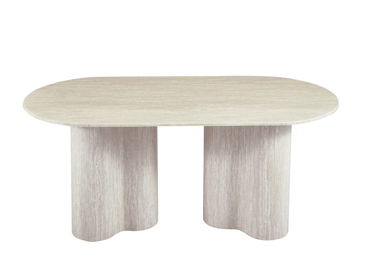 Table à manger en marbre composite beige pieds forme organique 6 personnes VANINA - Image 3