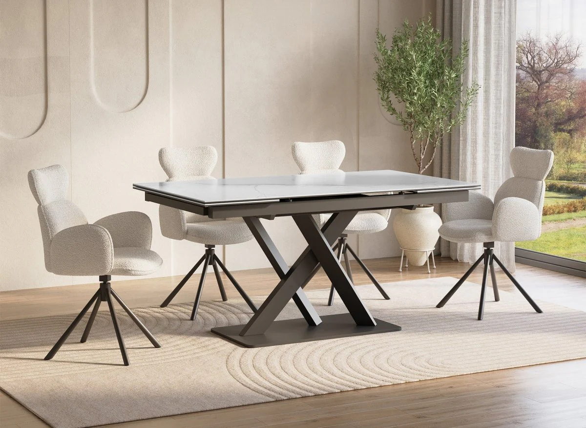 Table à manger extensible en céramique blanche 6-10 personnes ELEGANCE - Image 3