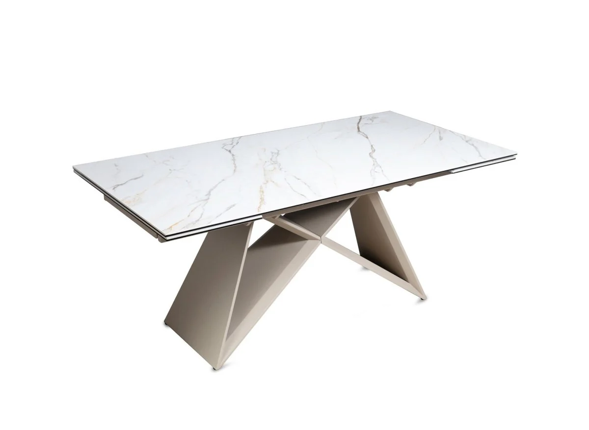 Table à manger extensible en céramique blanche effet marbre 12 personnes GABRIEL - Image 4