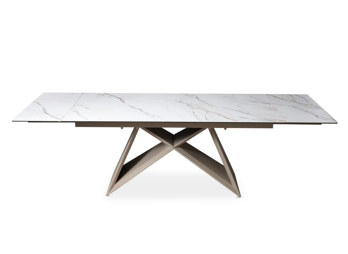 Table à manger extensible en céramique blanche effet marbre 12 personnes GABRIEL - Image 5