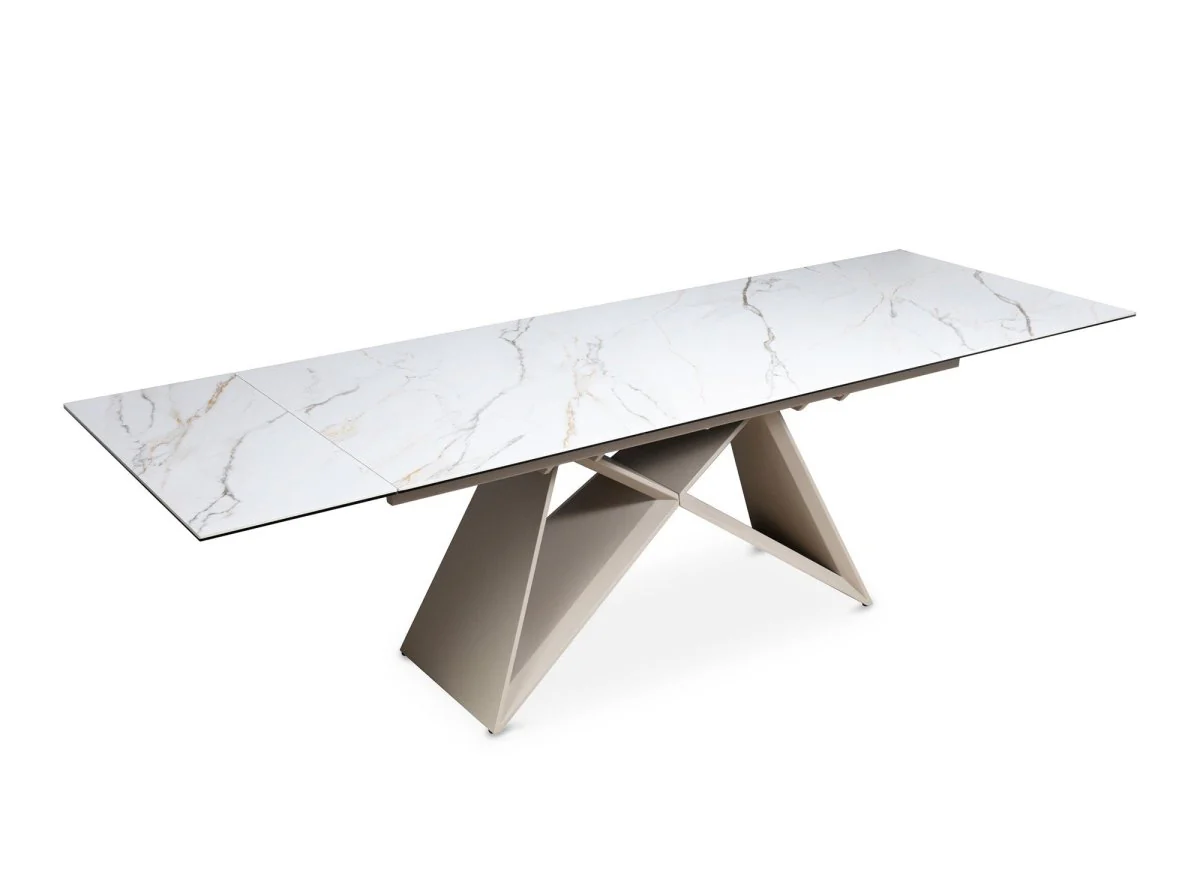Table à manger extensible en céramique blanche effet marbre 12 personnes GABRIEL - Image 6