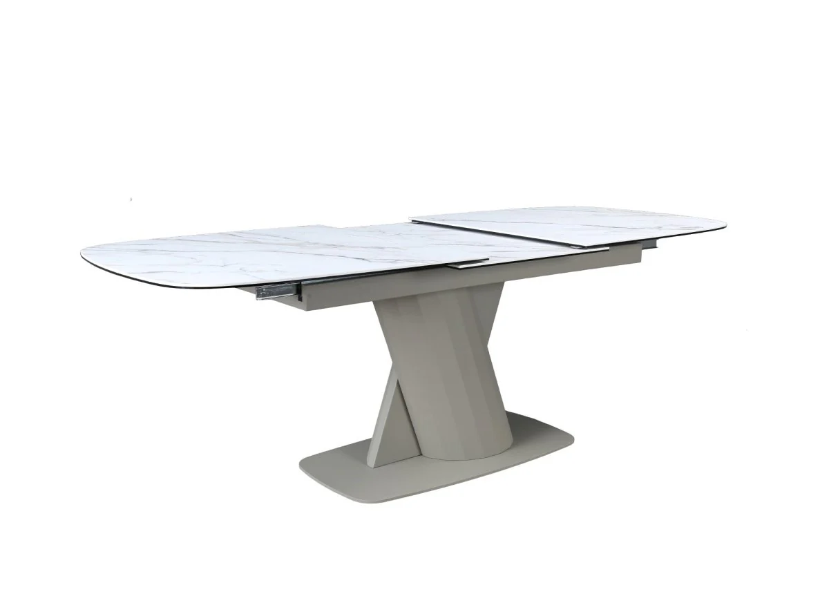 Table à manger extensible en métal beige plateau céramique blanc DUBAI - Image 3
