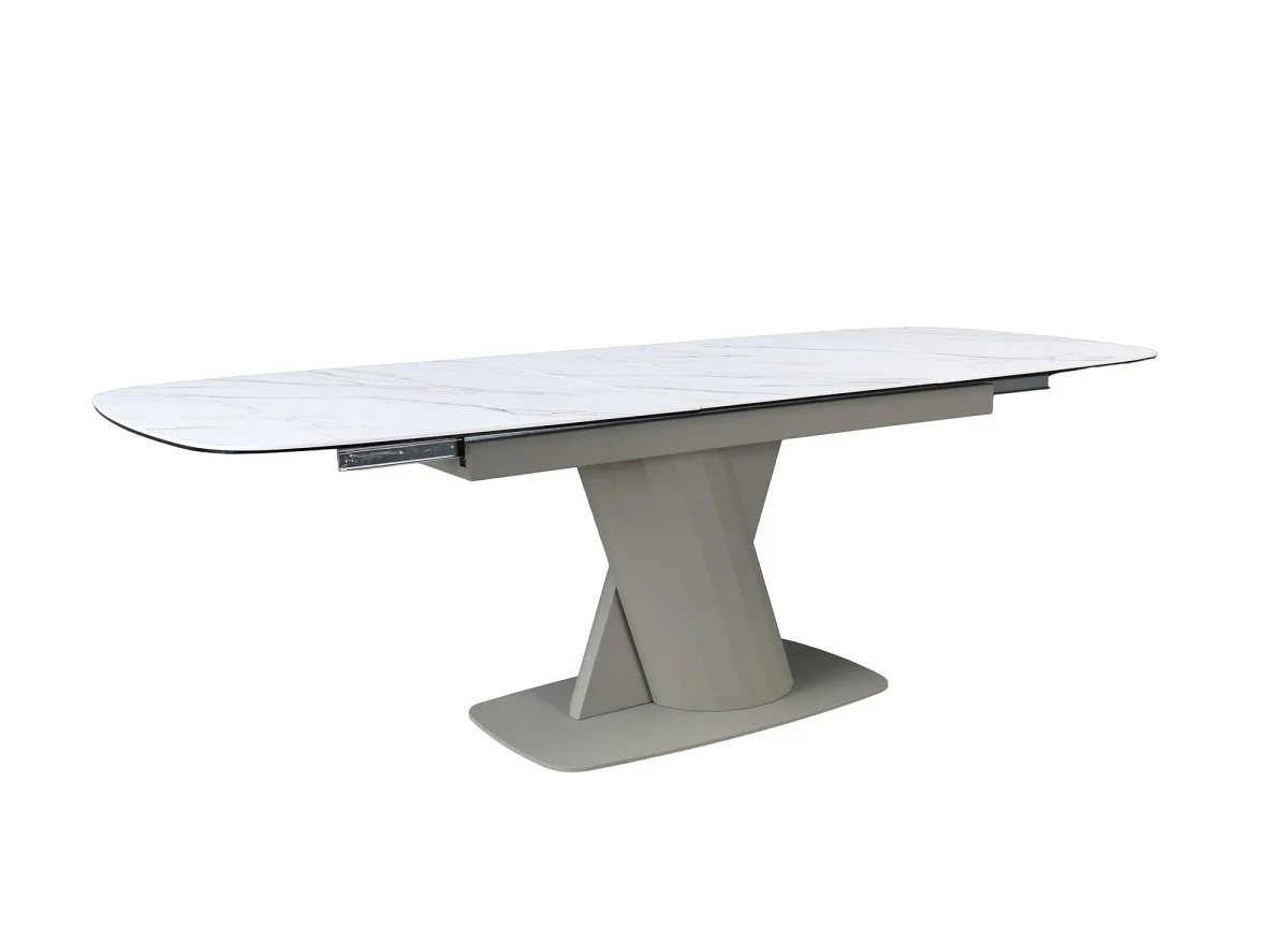 Table à manger extensible en métal beige plateau céramique blanc DUBAI - Image 4