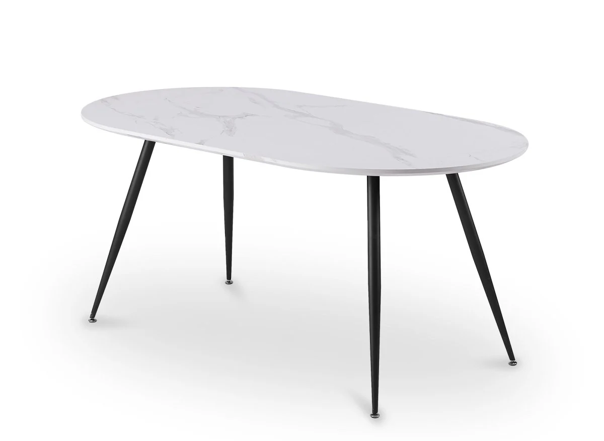 Table à manger ovale effet marbre blanc DIWAN - Image 3