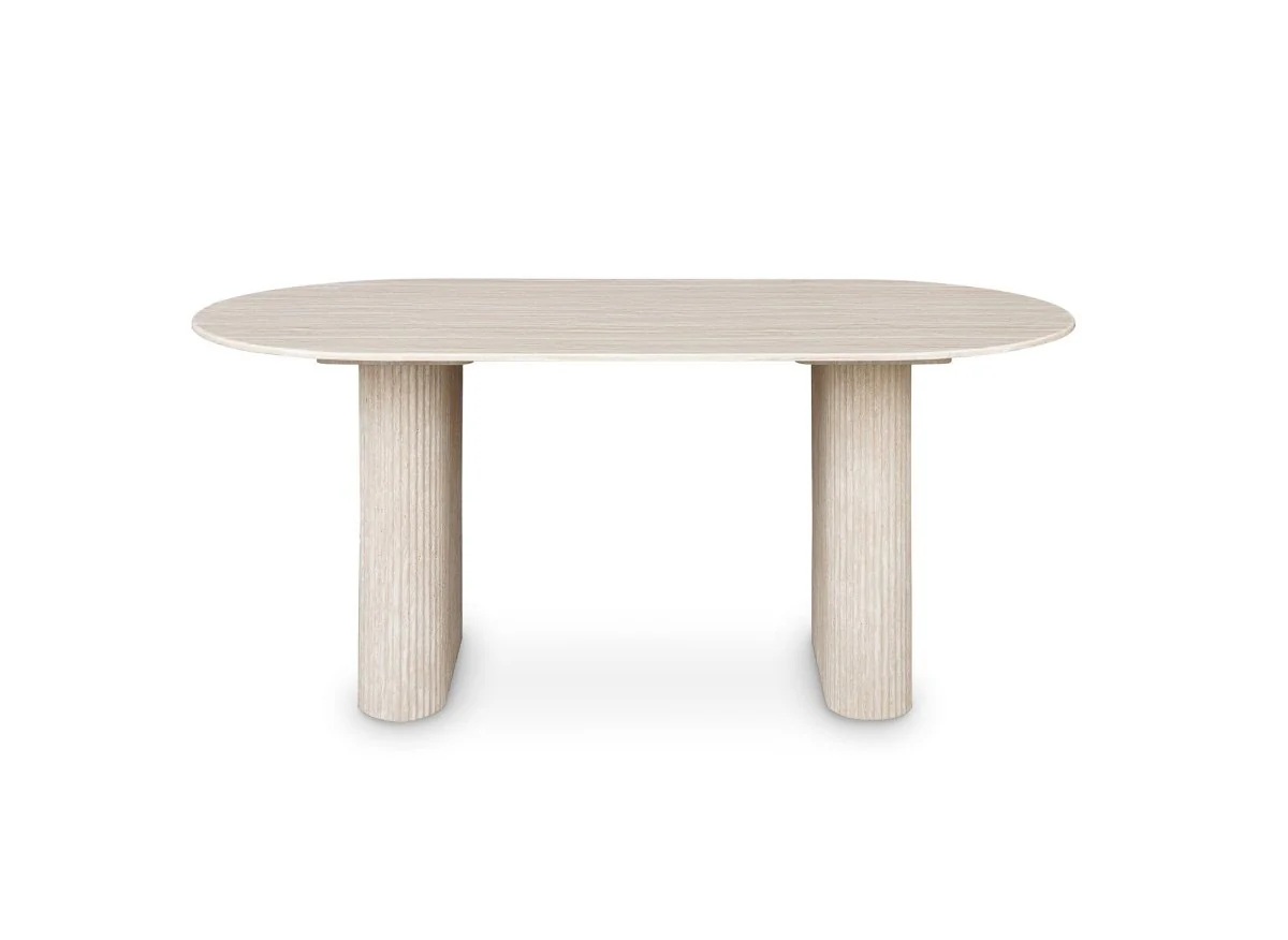 Table à manger ovale en marbre composite beige 6 personnes ELMA - Image 4