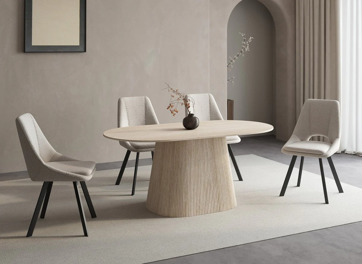 Table à manger ovale en marbre composite beige 6 personnes TIANA
