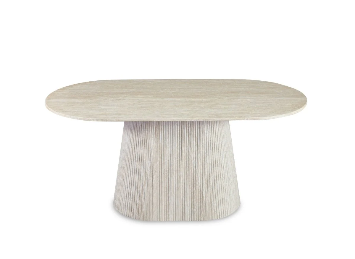 Table à manger ovale en marbre composite beige 6 personnes TIANA - Image 3