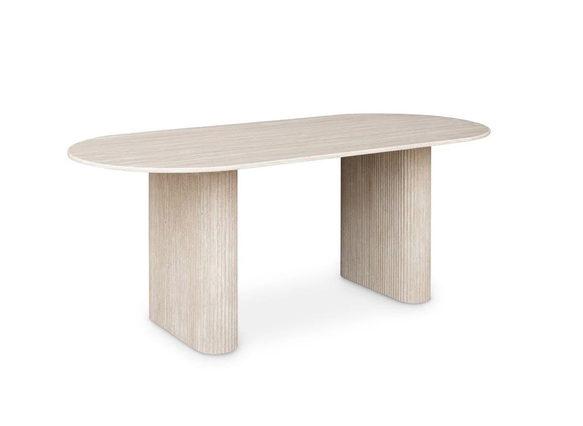 Table à manger ovale en marbre composite beige 8 personnes ELMA - Image 3