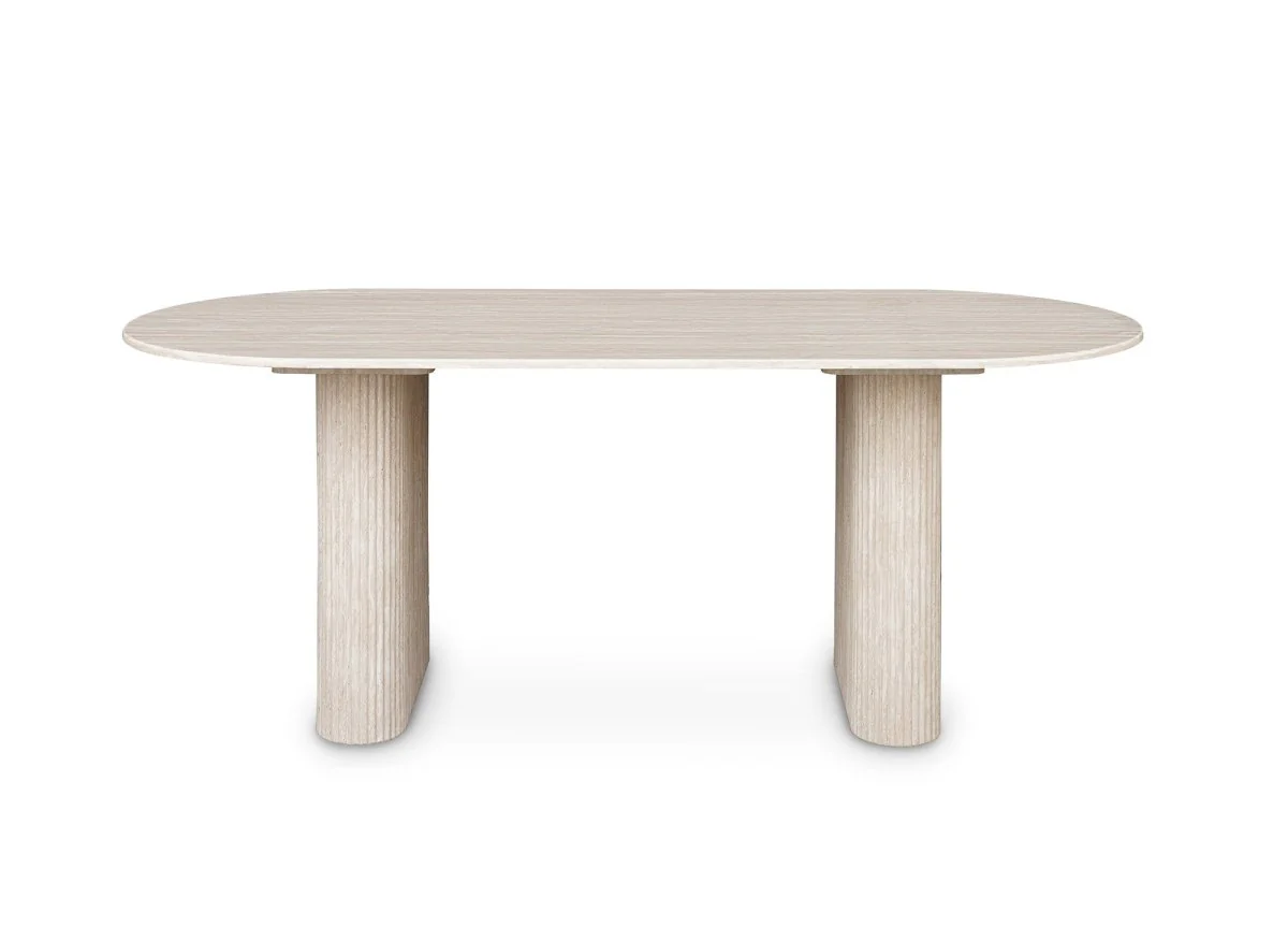 Table à manger ovale en marbre composite beige 8 personnes ELMA - Image 4