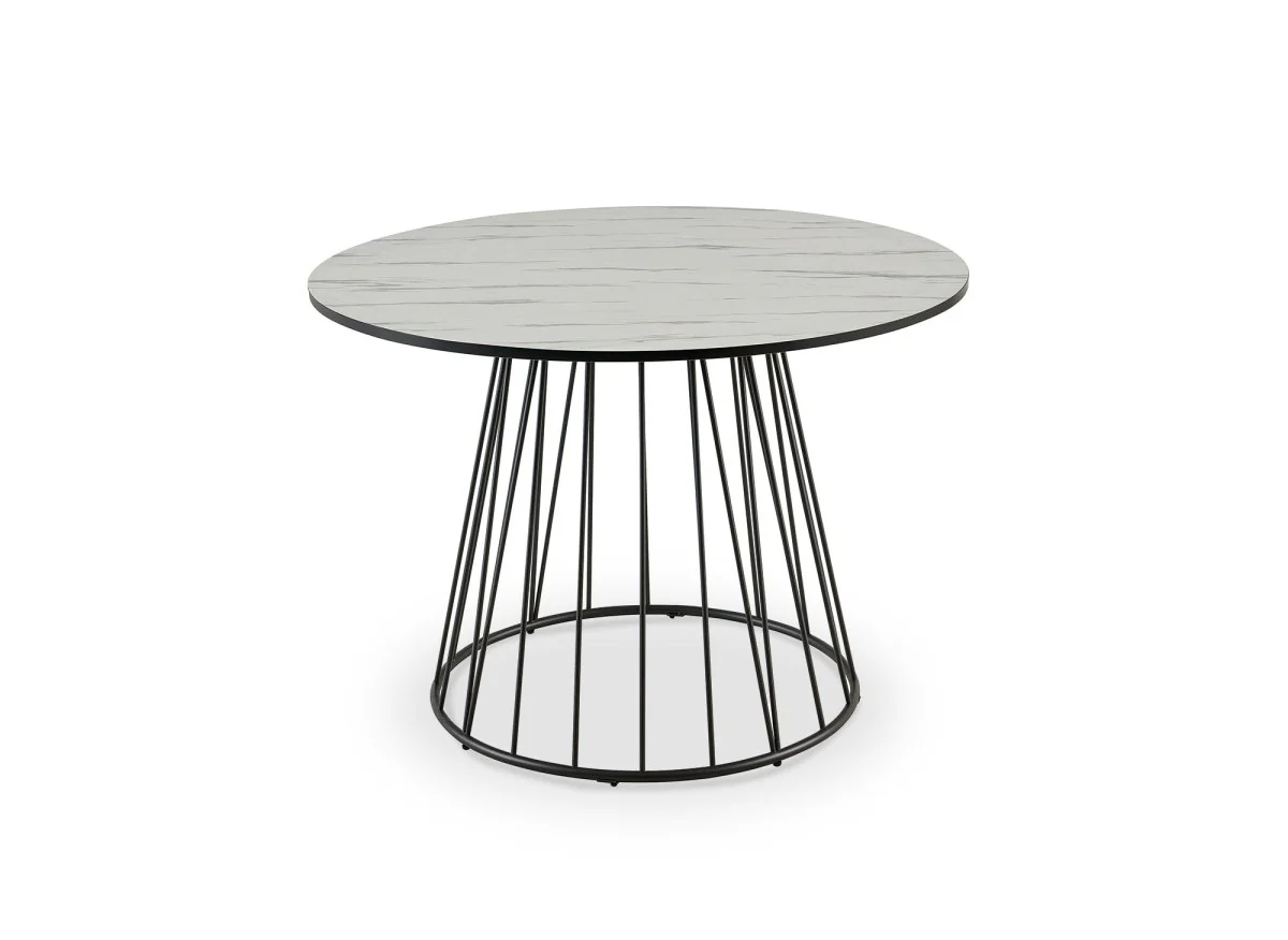 Table à manger ronde effet marbre blanc pied en métal noir STELLA - Image 3