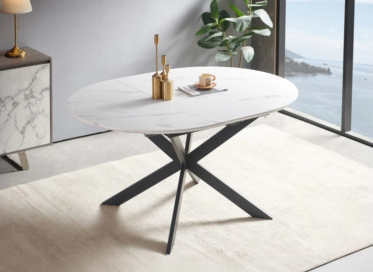 Table à manger ronde extensible blanc KOBY - Image 3