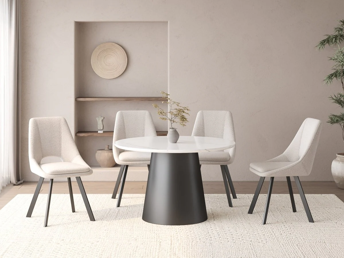Table à manger ronde plateau effet marbre blanc 4 personnes AUBREY - Image 2
