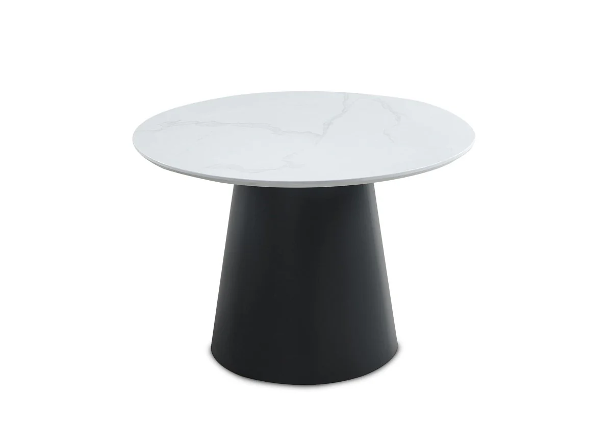 Table à manger ronde plateau effet marbre blanc 4 personnes AUBREY - Image 3