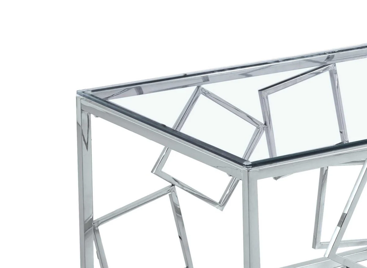 Table basse design en verre et métal argenté rectangulaire ARVI - Image 3