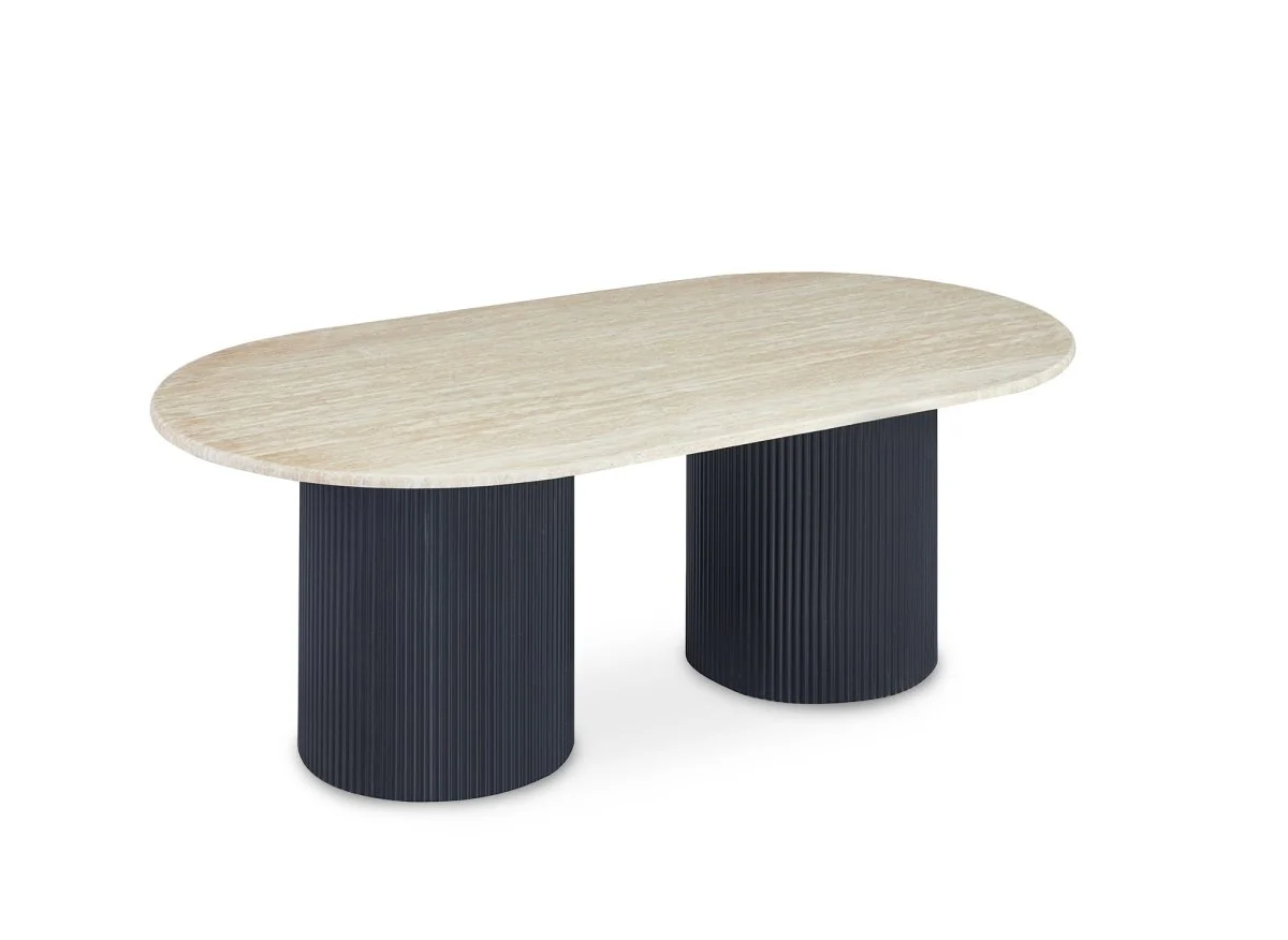 Table basse en marbre composite beige pieds noir DHARA BLACK - Image 3