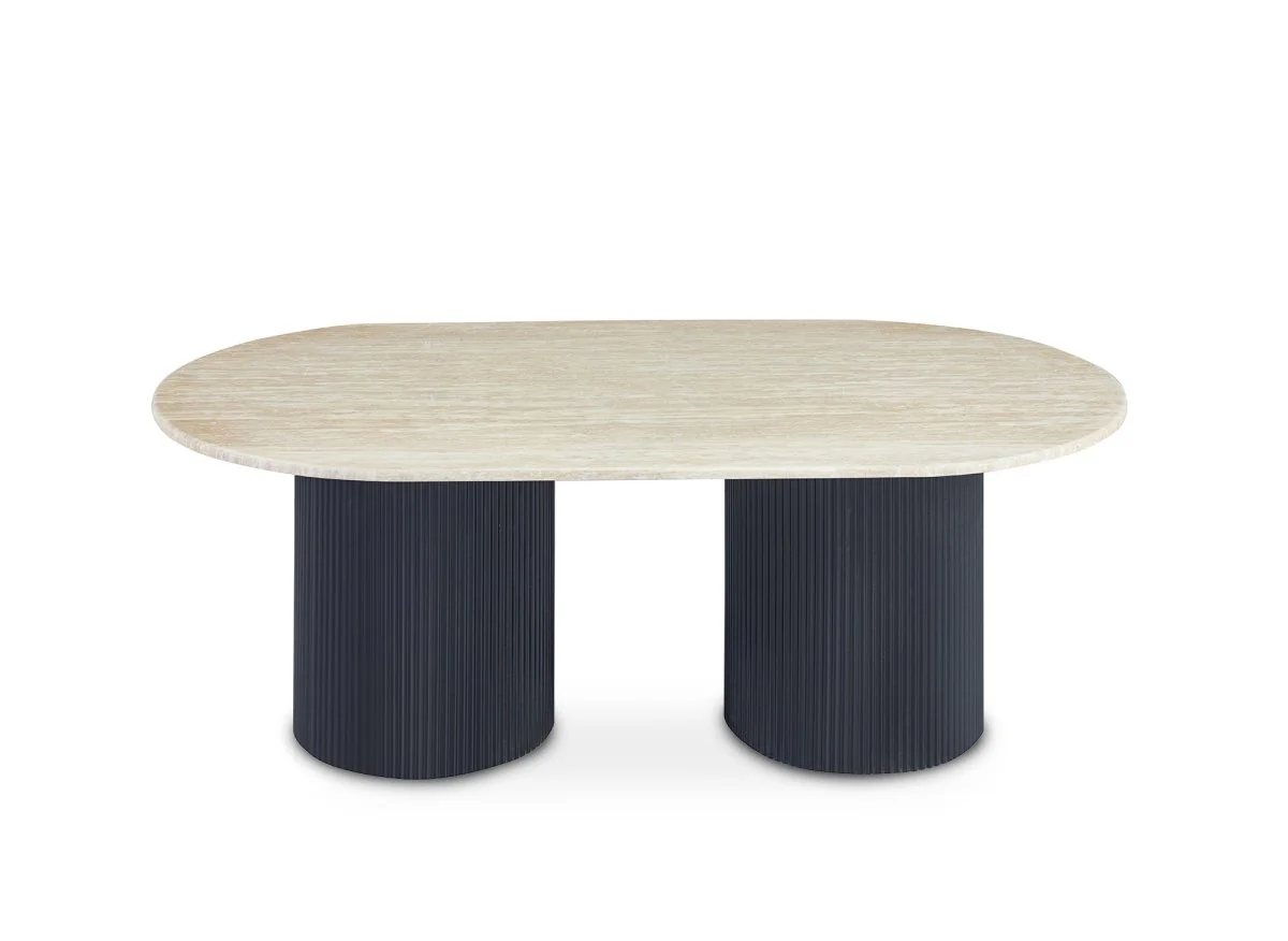 Table basse en marbre composite beige pieds noir DHARA BLACK - Image 4
