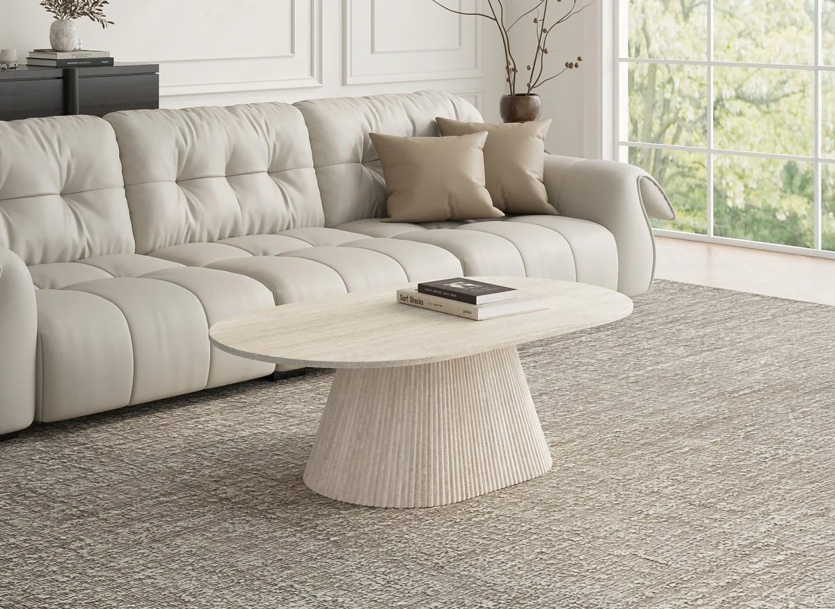 Table basse ovale en marbre composite beige TIANA