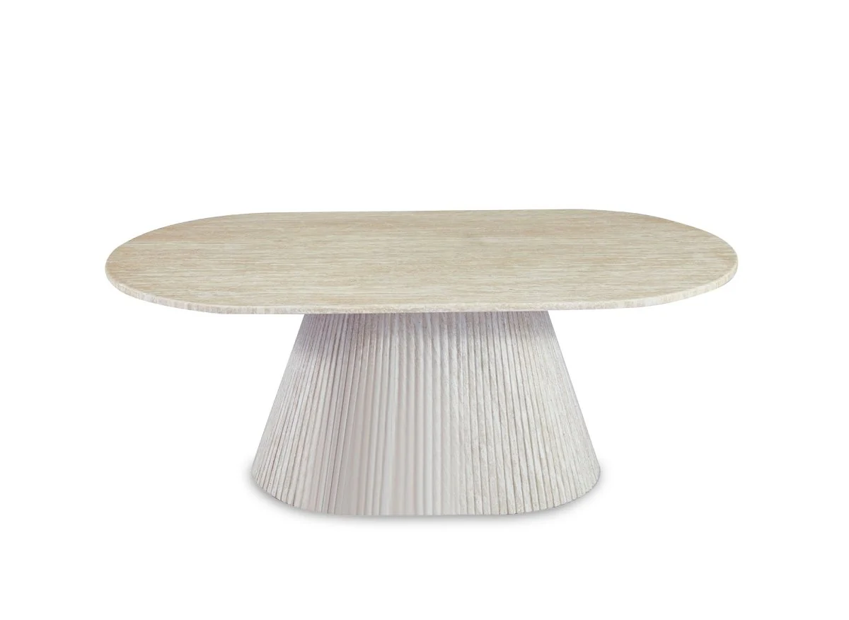 Table basse ovale en marbre composite beige TIANA - Image 3