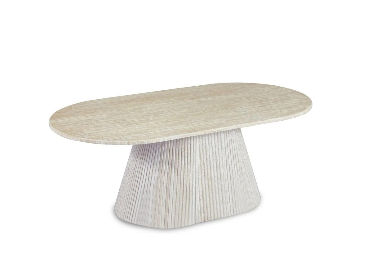 Table basse ovale en marbre composite beige TIANA - Image 4