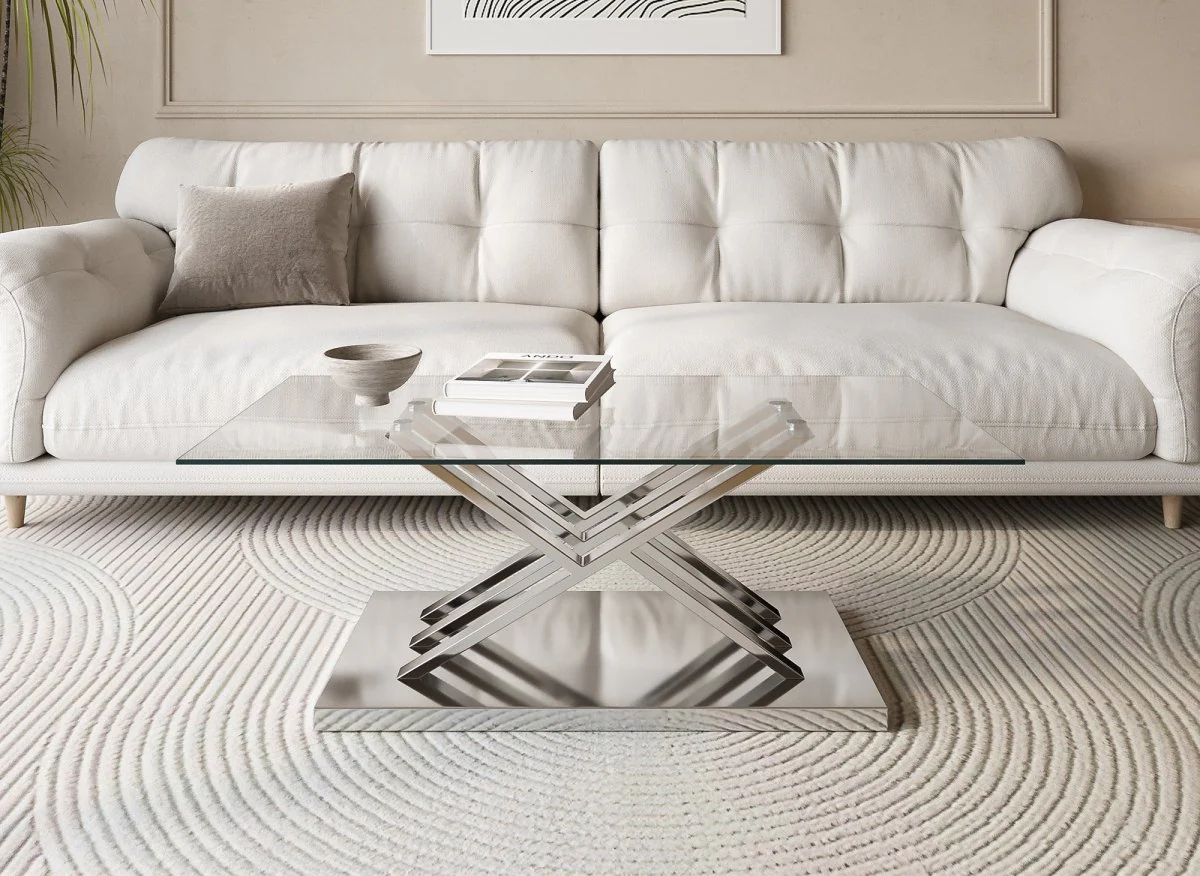 Table basse rectangulaire design avec pieds géométrique argentés NELLA - Image 2