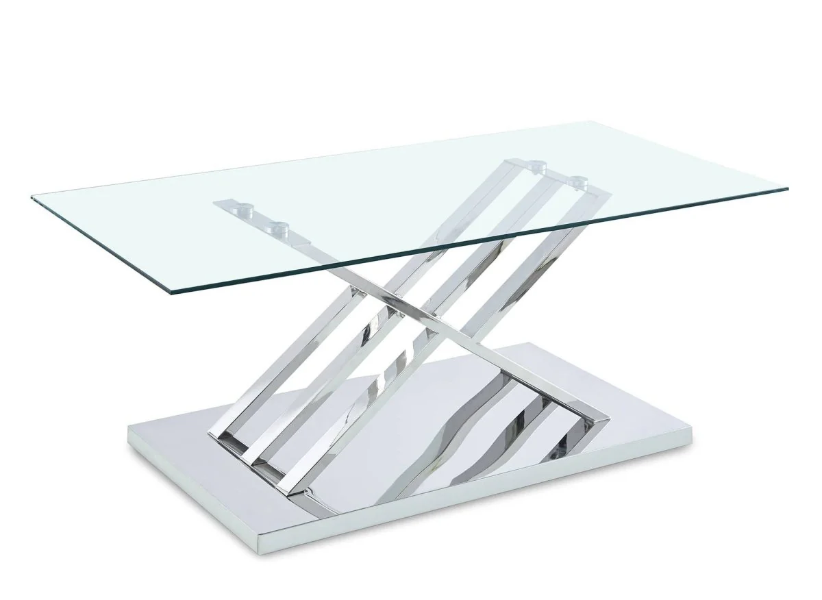 Table basse rectangulaire design avec pieds géométrique argentés NELLA - Image 3