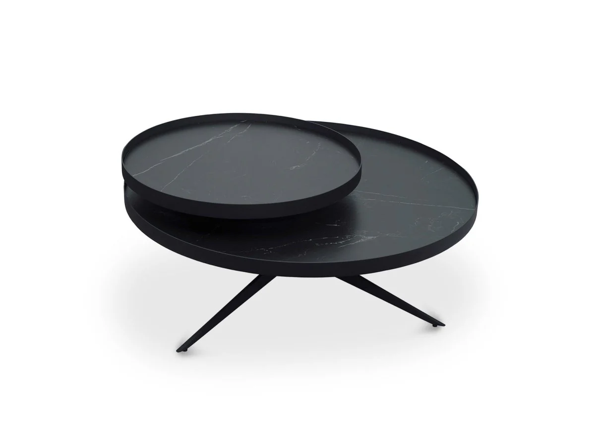 Table basse ronde 2 plateaux pivotants en céramique et métal noir MIRANY - Image 4