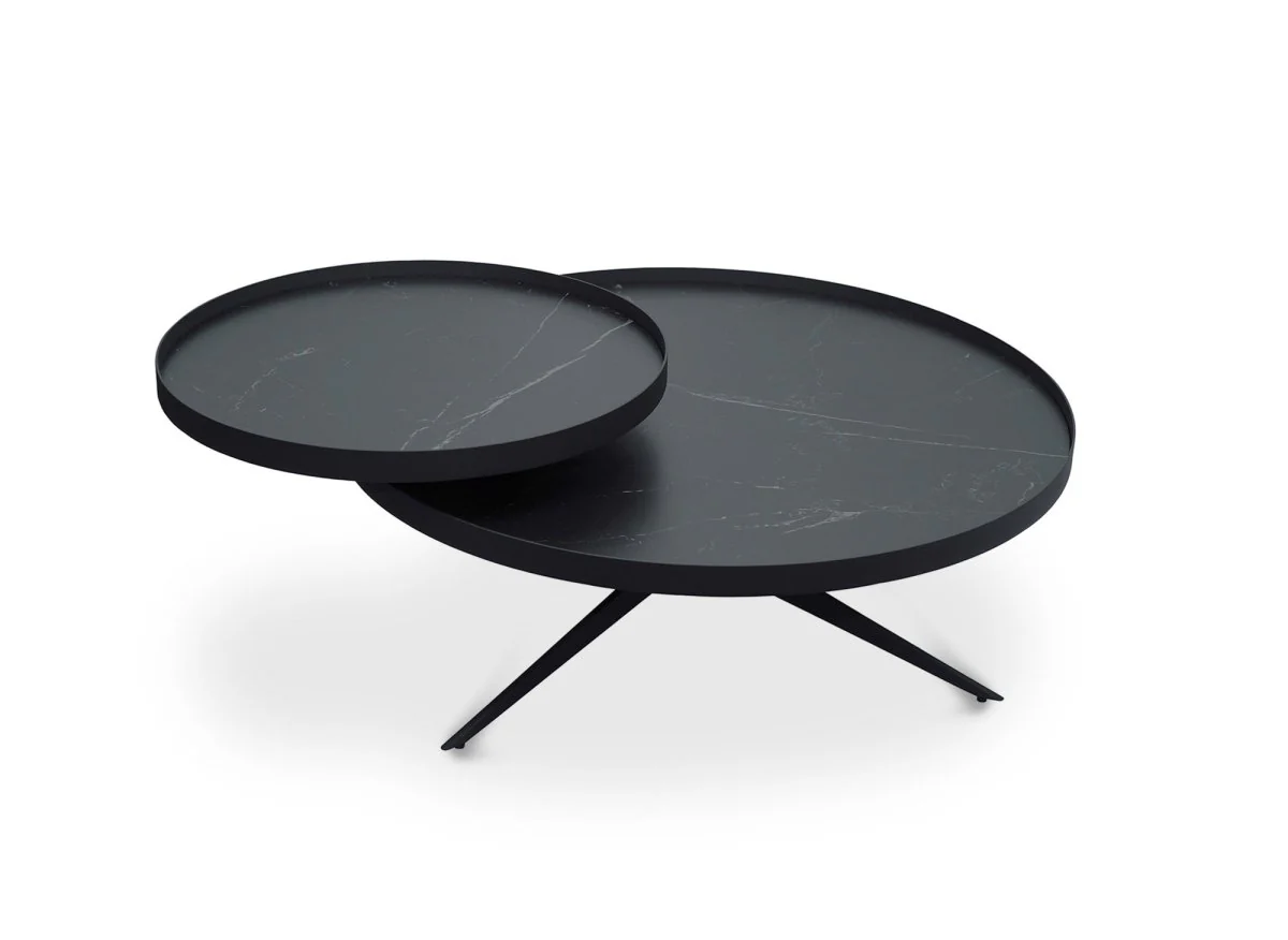 Table basse ronde 2 plateaux pivotants en céramique et métal noir MIRANY - Image 5