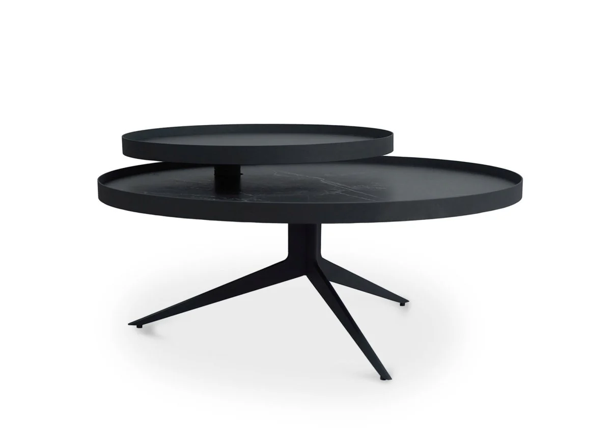 Table basse ronde 2 plateaux pivotants en céramique et métal noir MIRANY - Image 6