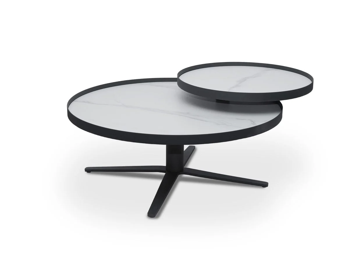 Table basse ronde à plateau pivotant en céramique blanche CLOELIE - Image 4