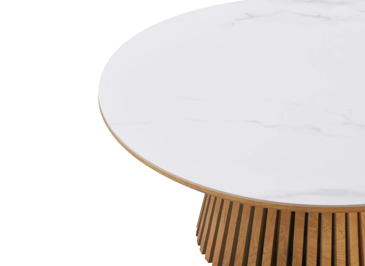 Table basse ronde en bois clair plateau en céramique blanc HEKA - Image 3
