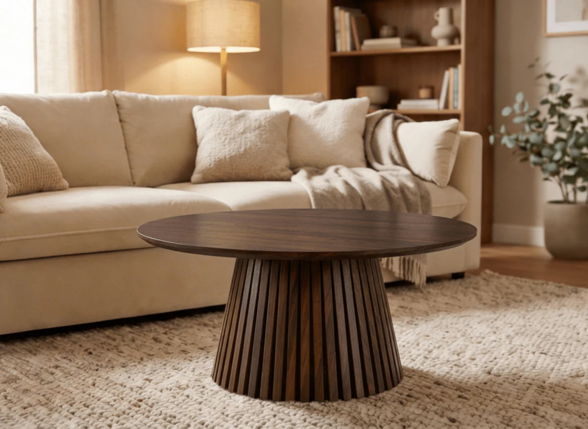Table basse ronde en bois foncé HEKA